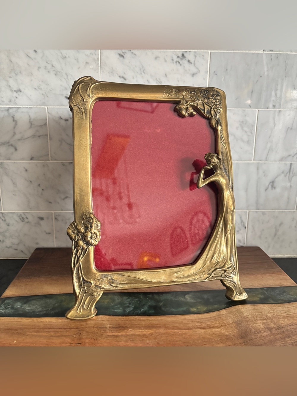Vintage 9” Brass Art Nouveau Style “Lady of the Lake” Picture Frame